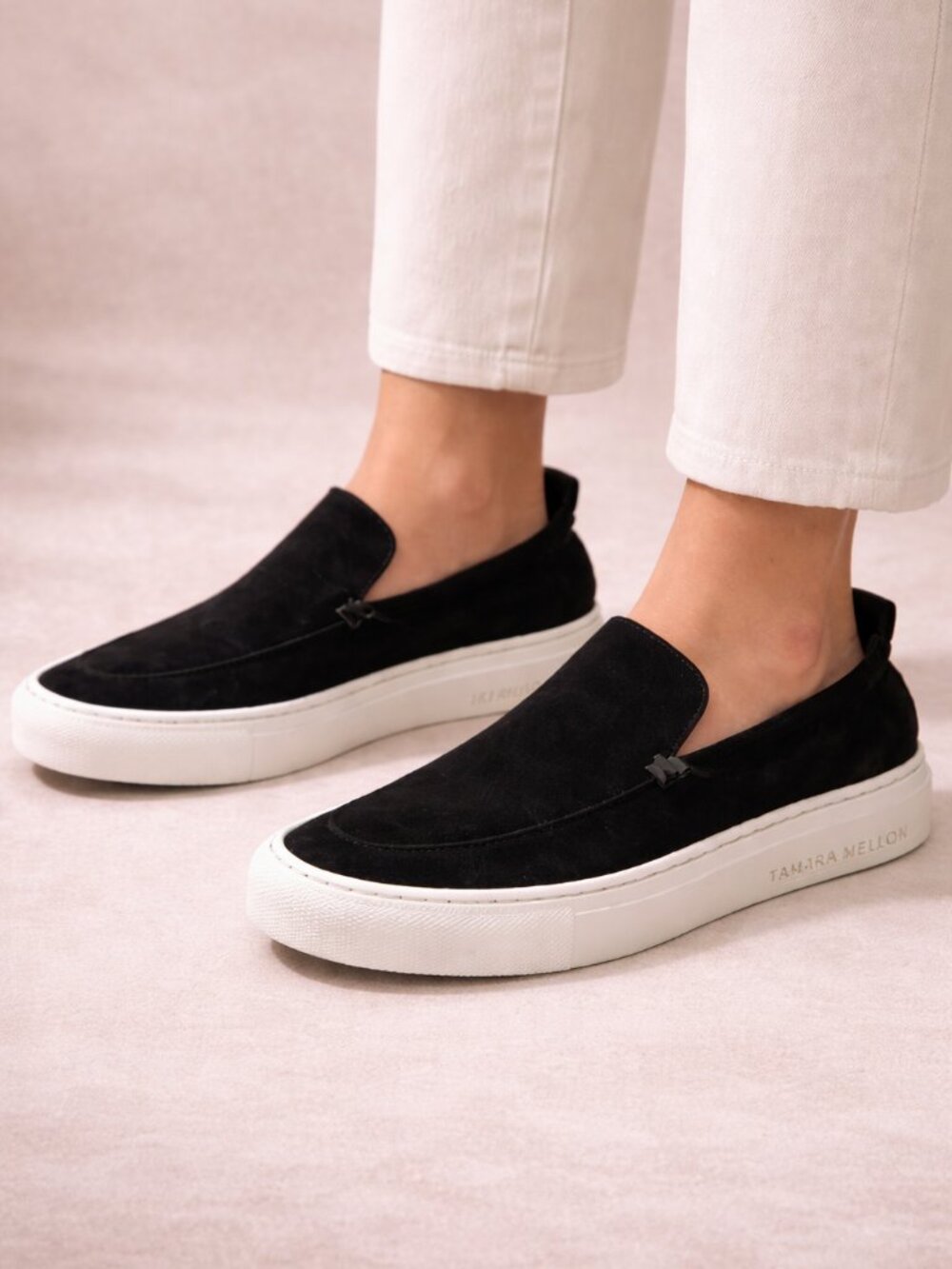 Tamara Mellon Black Suede Slip-On Sneakers Italy Luxury EU 39